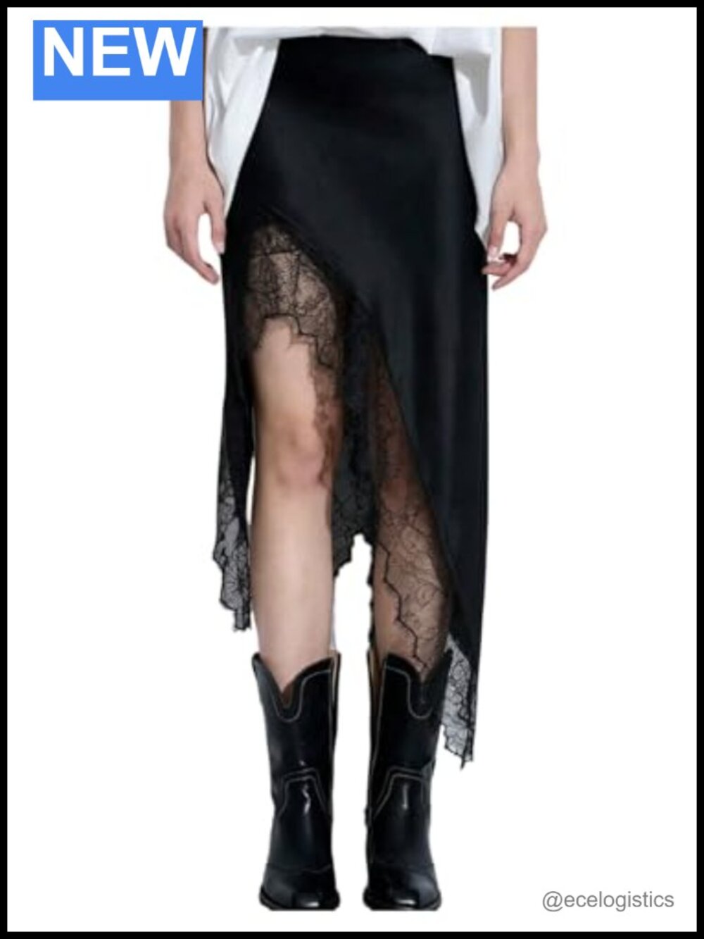 Women's Lace Trim Asymmetrical Hem Midi Skirt Lightweight Polyester Going Out